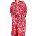 Cotton kimono dressing gown robe -red tropical birds print