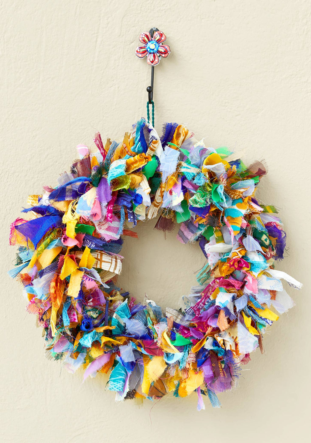 Recycled sari wreath, perfect for summer.