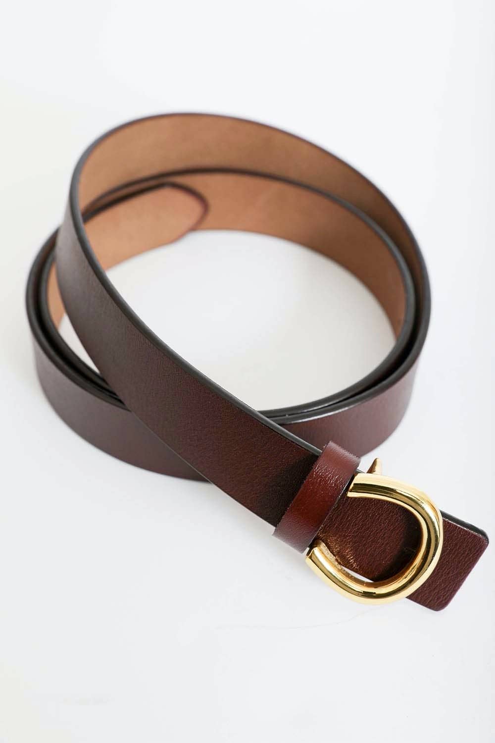 Stylish gold clasp horseshoe, real leather belt