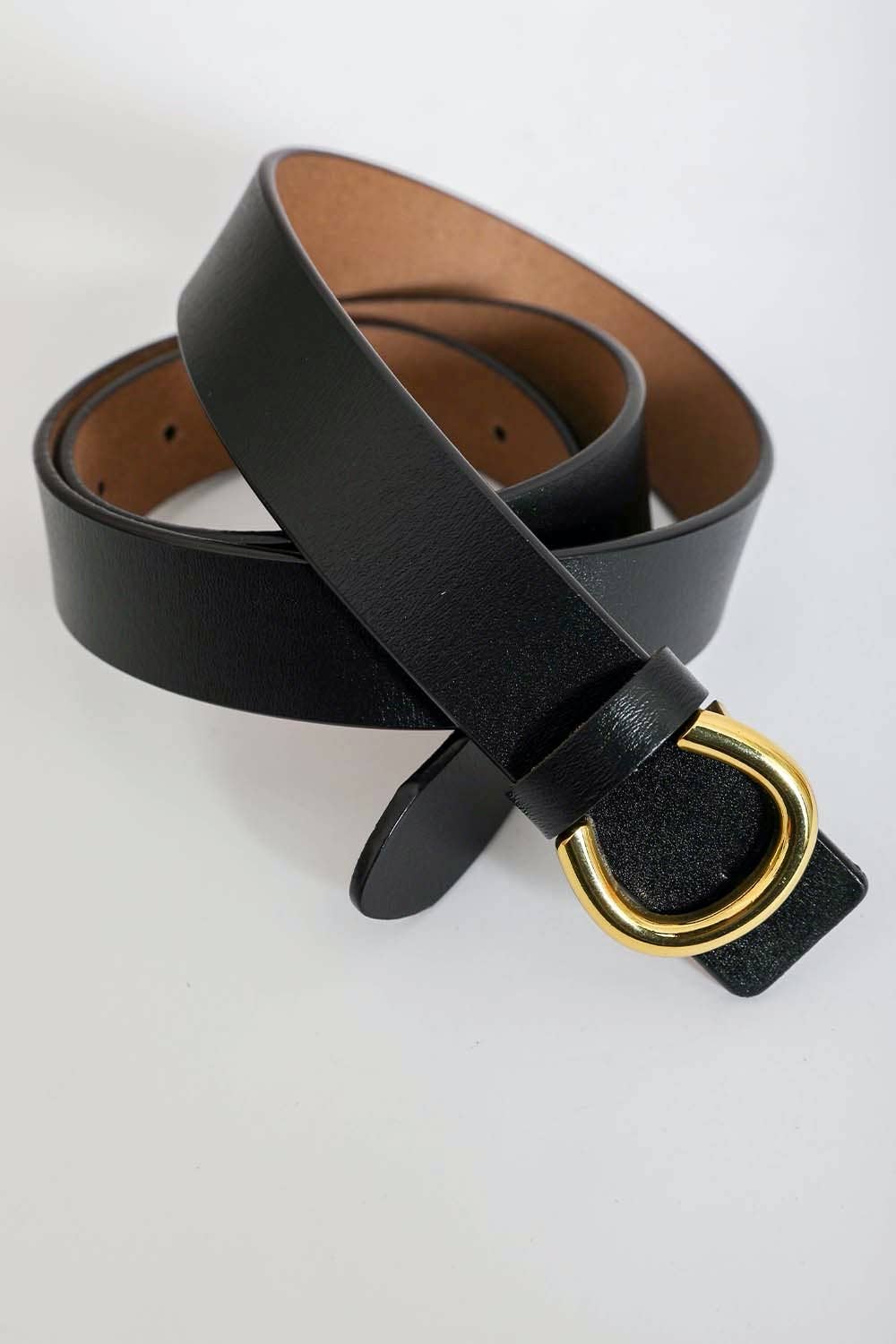 Stylish gold clasp horseshoe, real leather belt