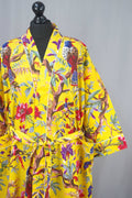 Cotton kimono dressing gown - yellow birds