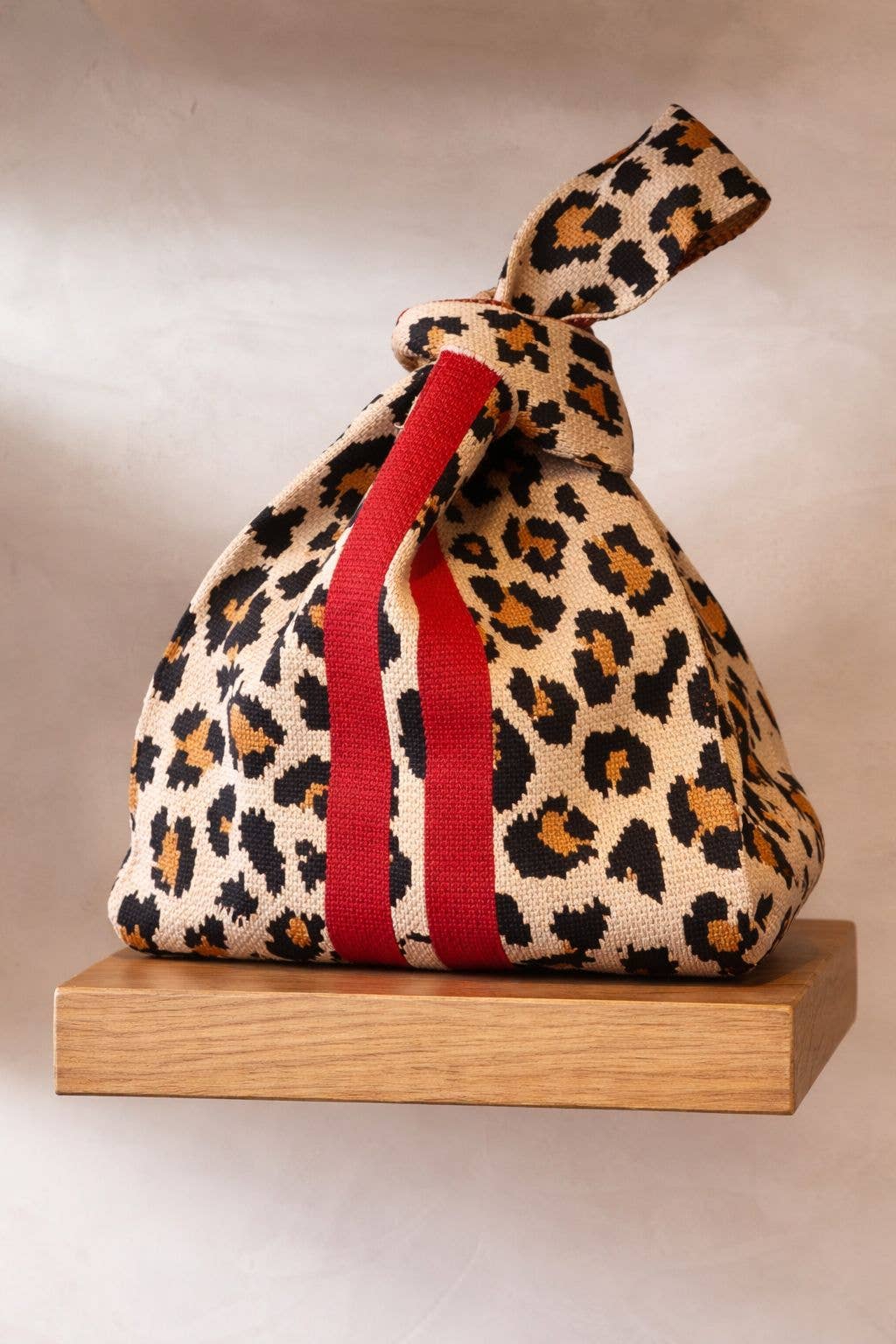 Scarlet stripe leopard - knitted tote bag