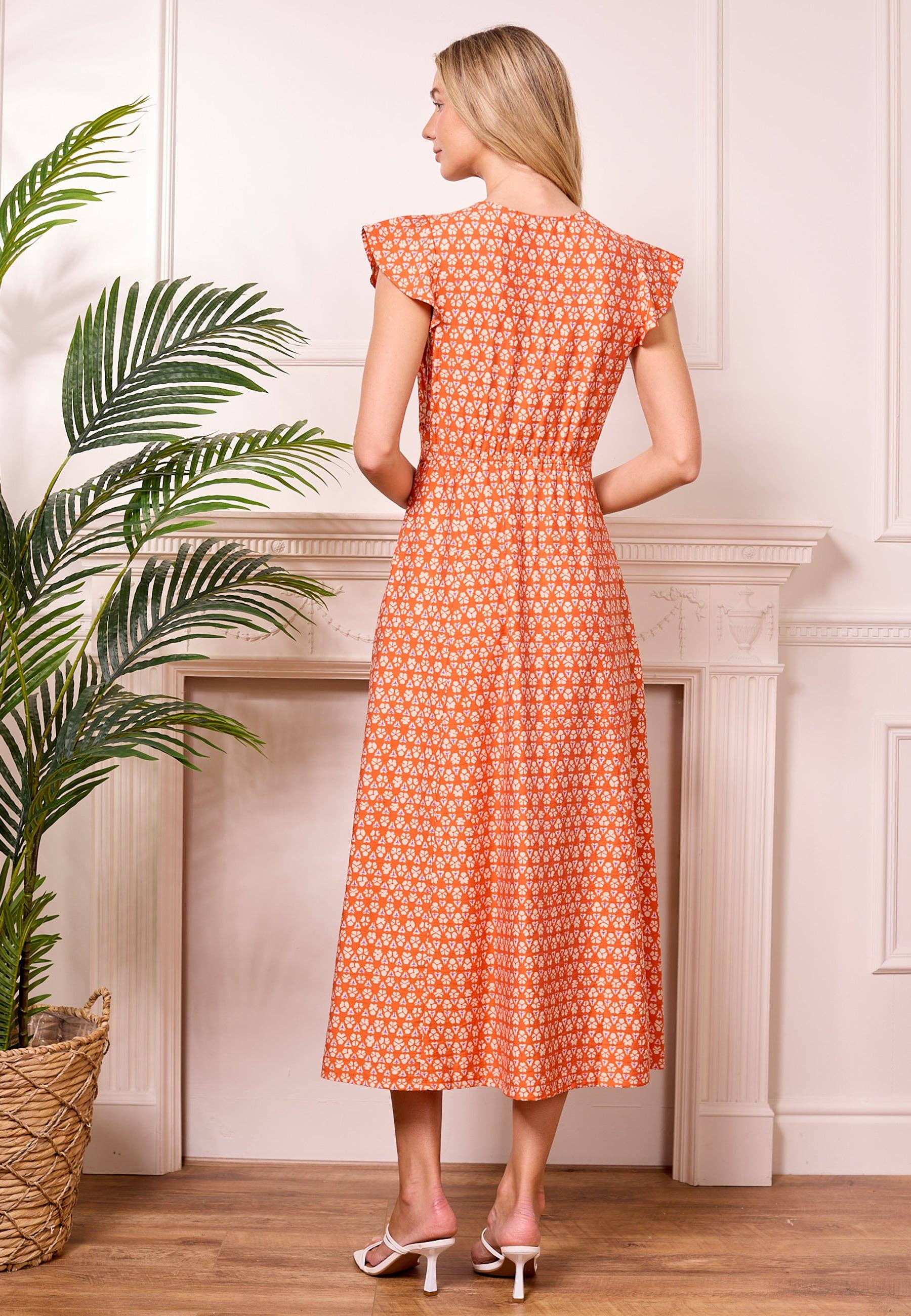 Midi boho orange dress with slit