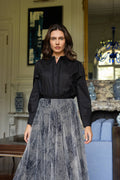 Victorine black cotton blouse with embroidered collar