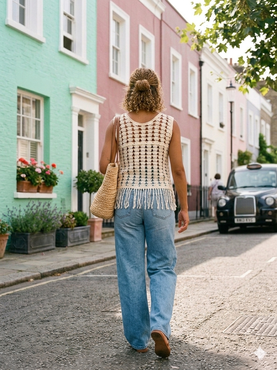 Boho-chic crochet sleeveless top