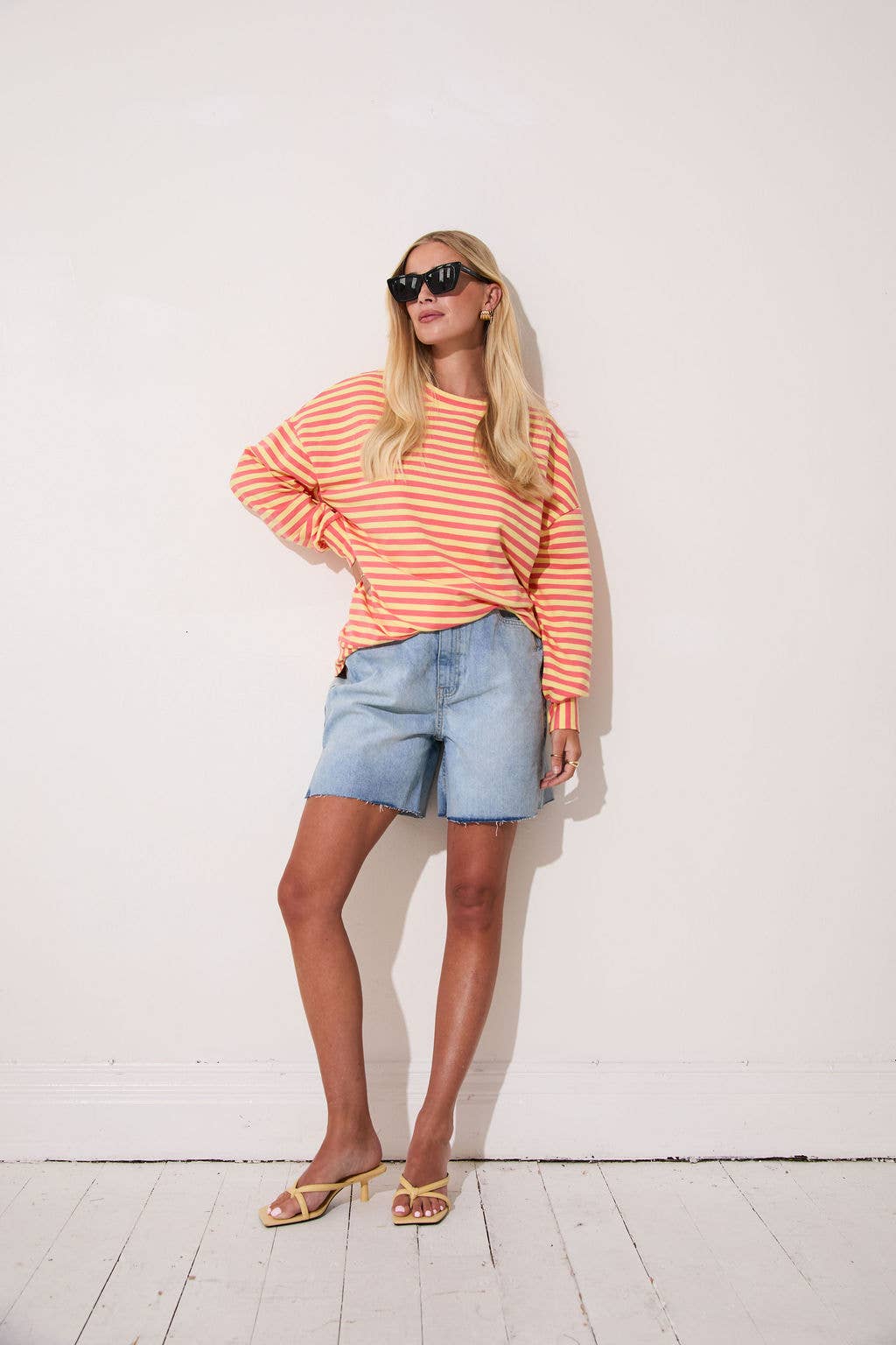 Zara Yellow & Coral Lightweight Stripe Sweatshirt