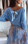 Open back bow lightweight knitted jumper