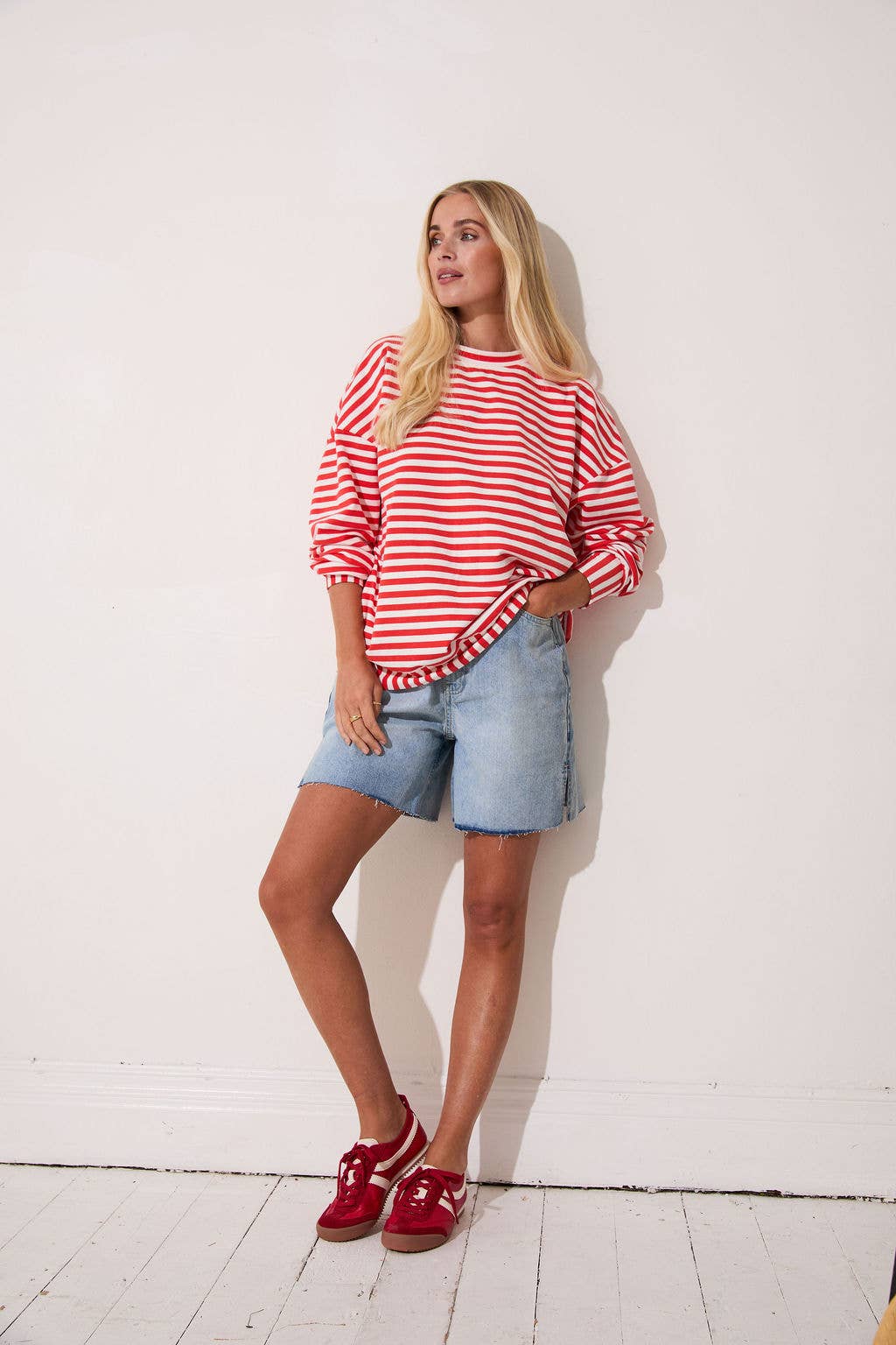 Red & white lightweight stripe sweatshirt