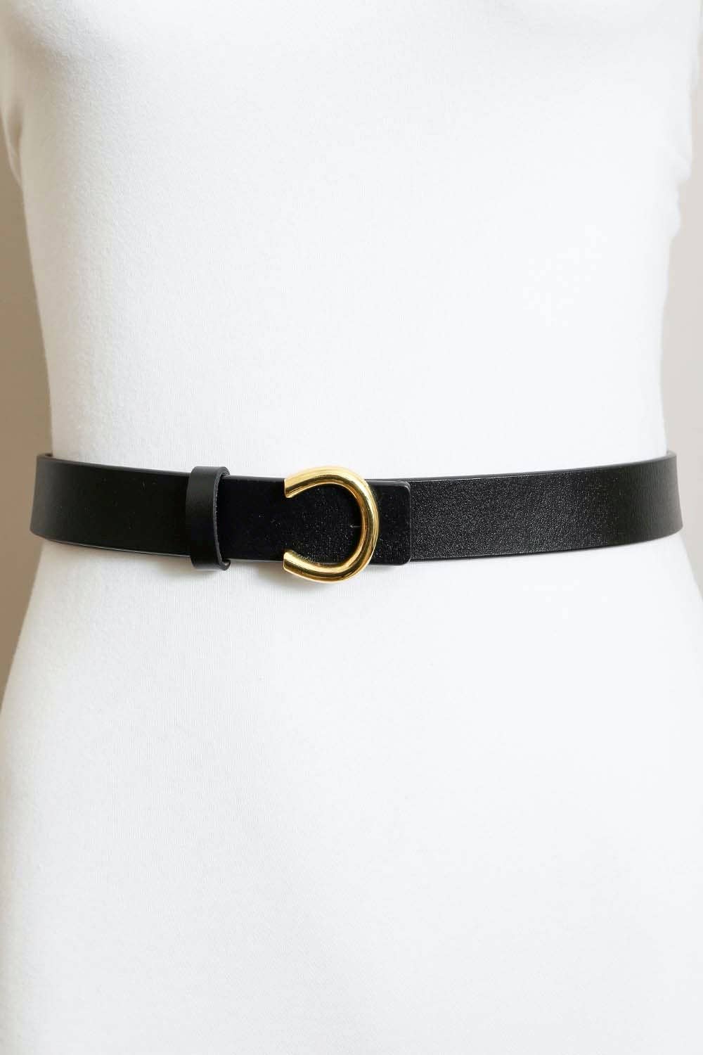 Stylish gold clasp horseshoe, real leather belt