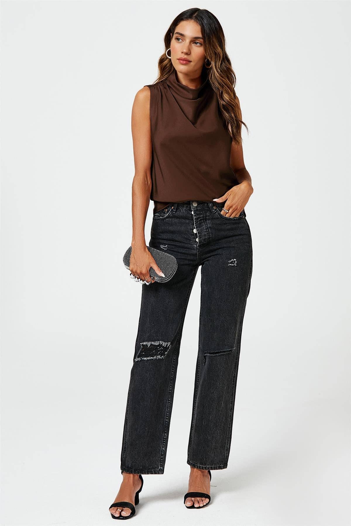 Satin cowl neck sleeveless blouse