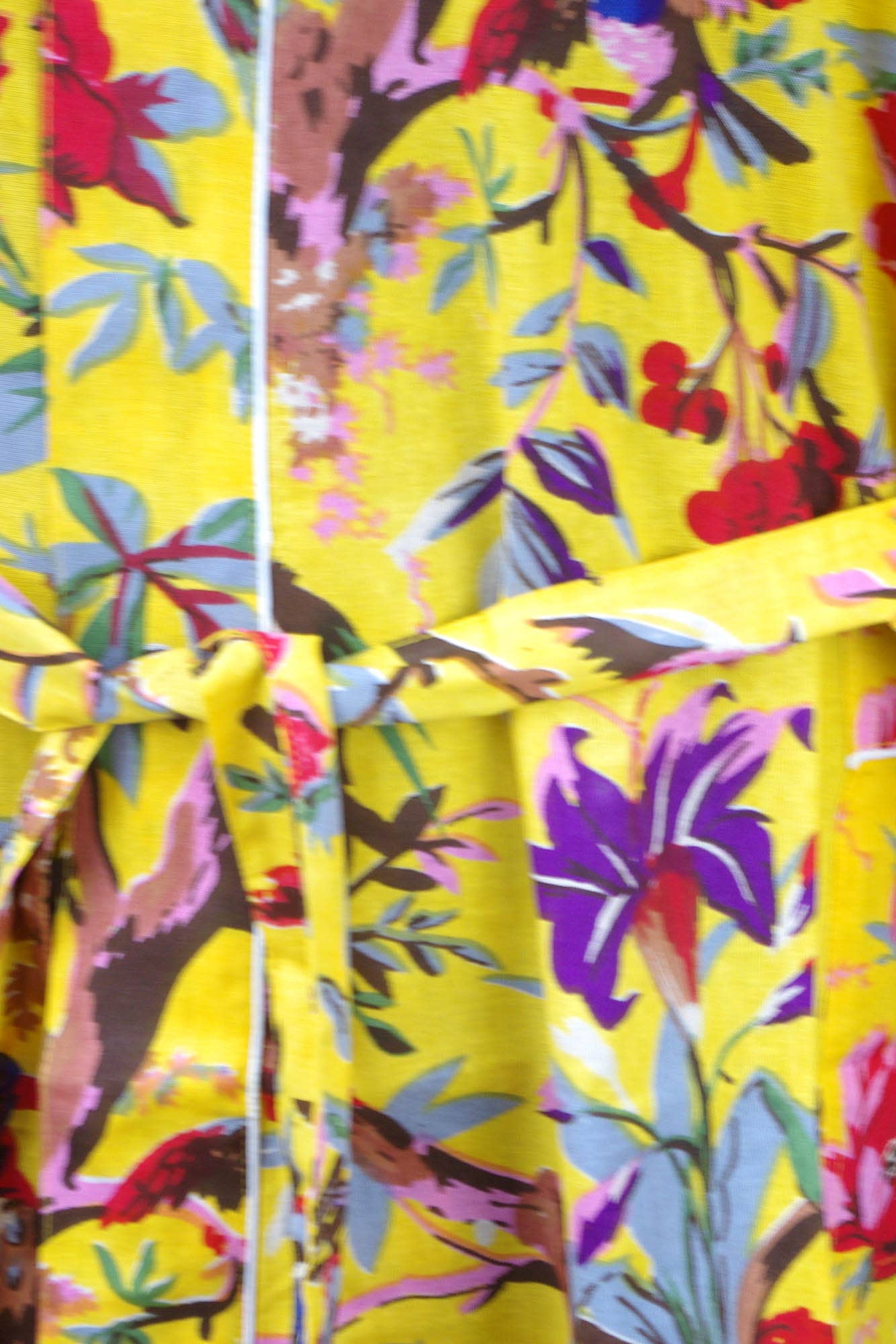 Cotton kimono dressing gown - yellow birds