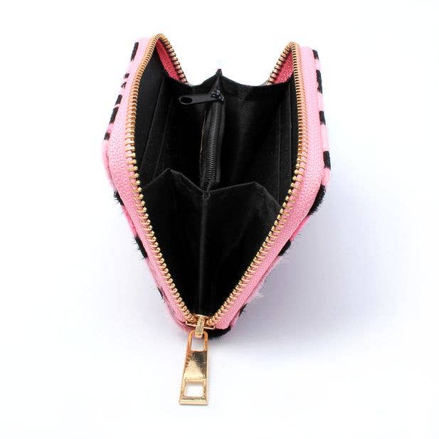 Leopard print fabric zip purse