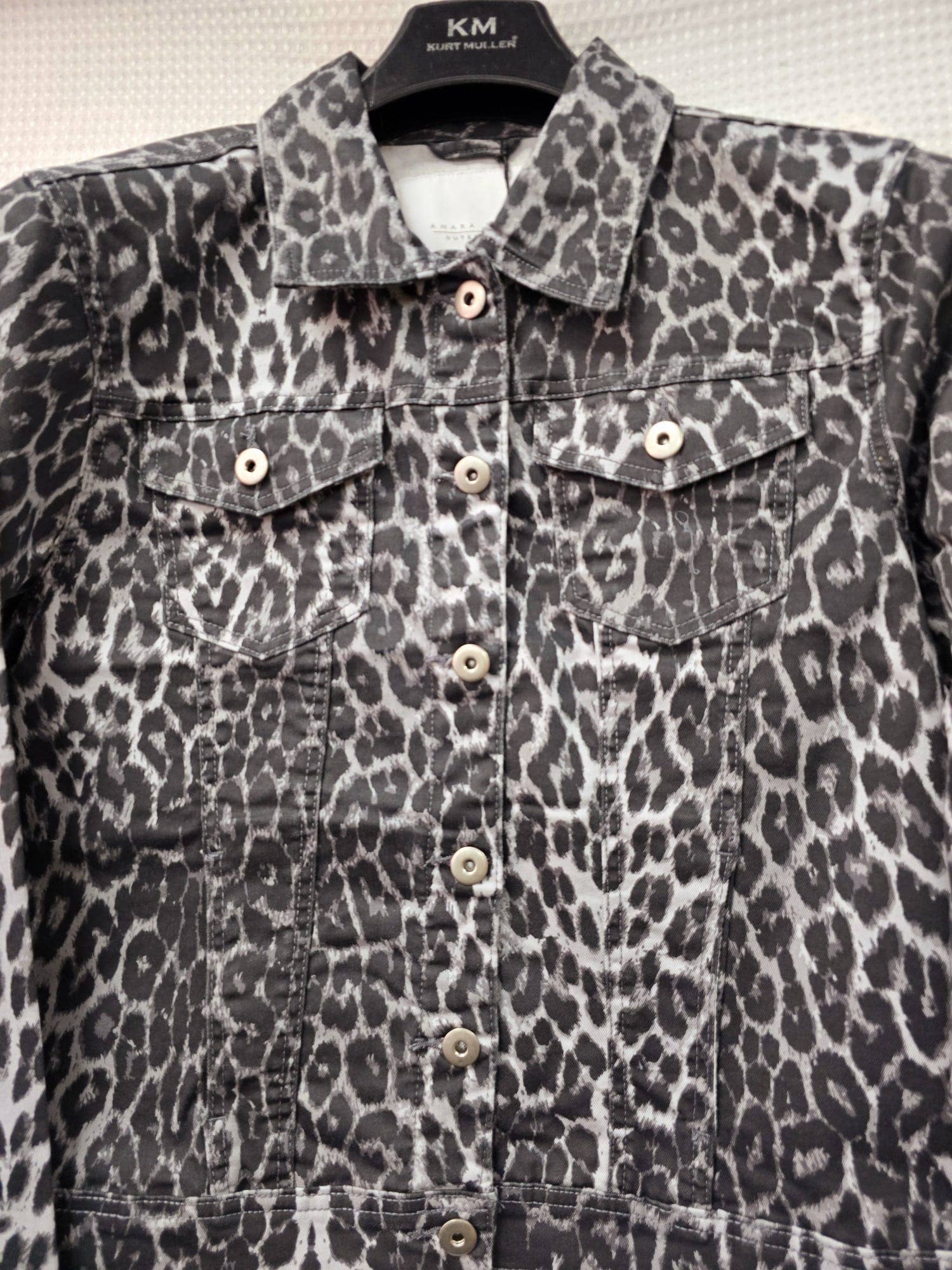 Leopard print denim cotton stretch jacket