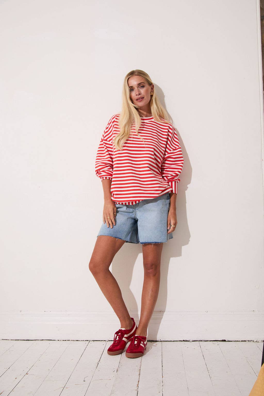 Zara Red & White Lightweight Stripe Sweatshirt