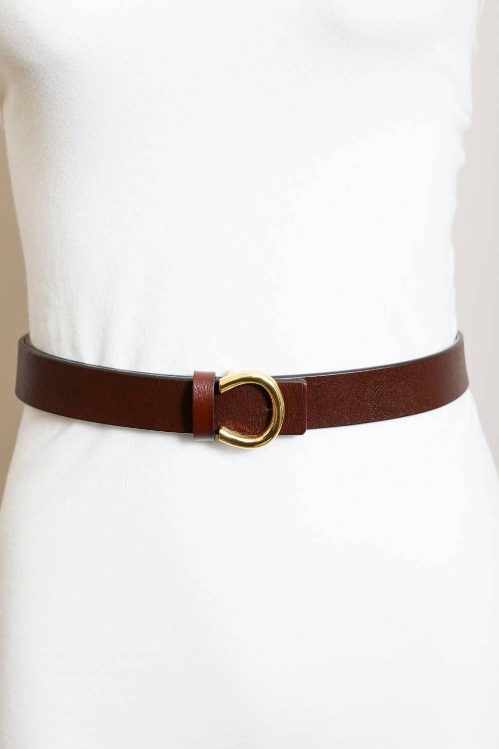 Stylish gold clasp horseshoe, real leather belt