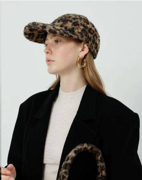 Boucle leopard print baseball cap