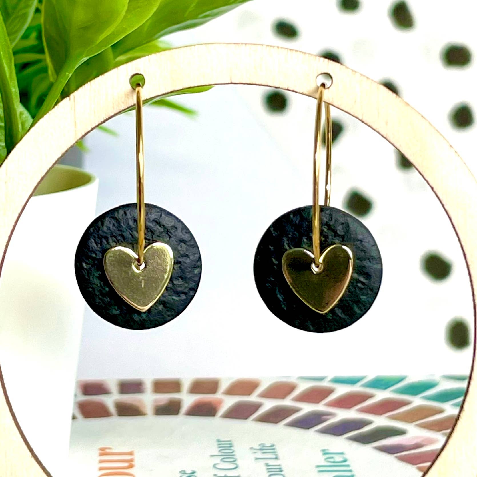 Mini gold heart polymer clay hoop earrings