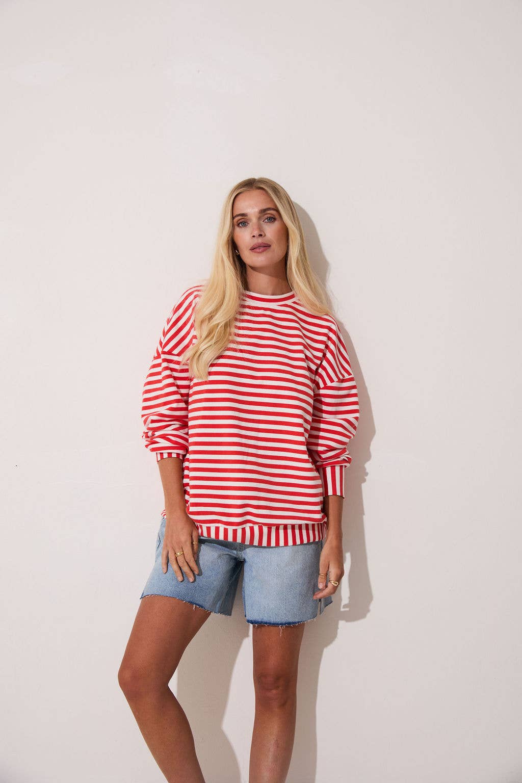 Zara Red & White Lightweight Stripe Sweatshirt