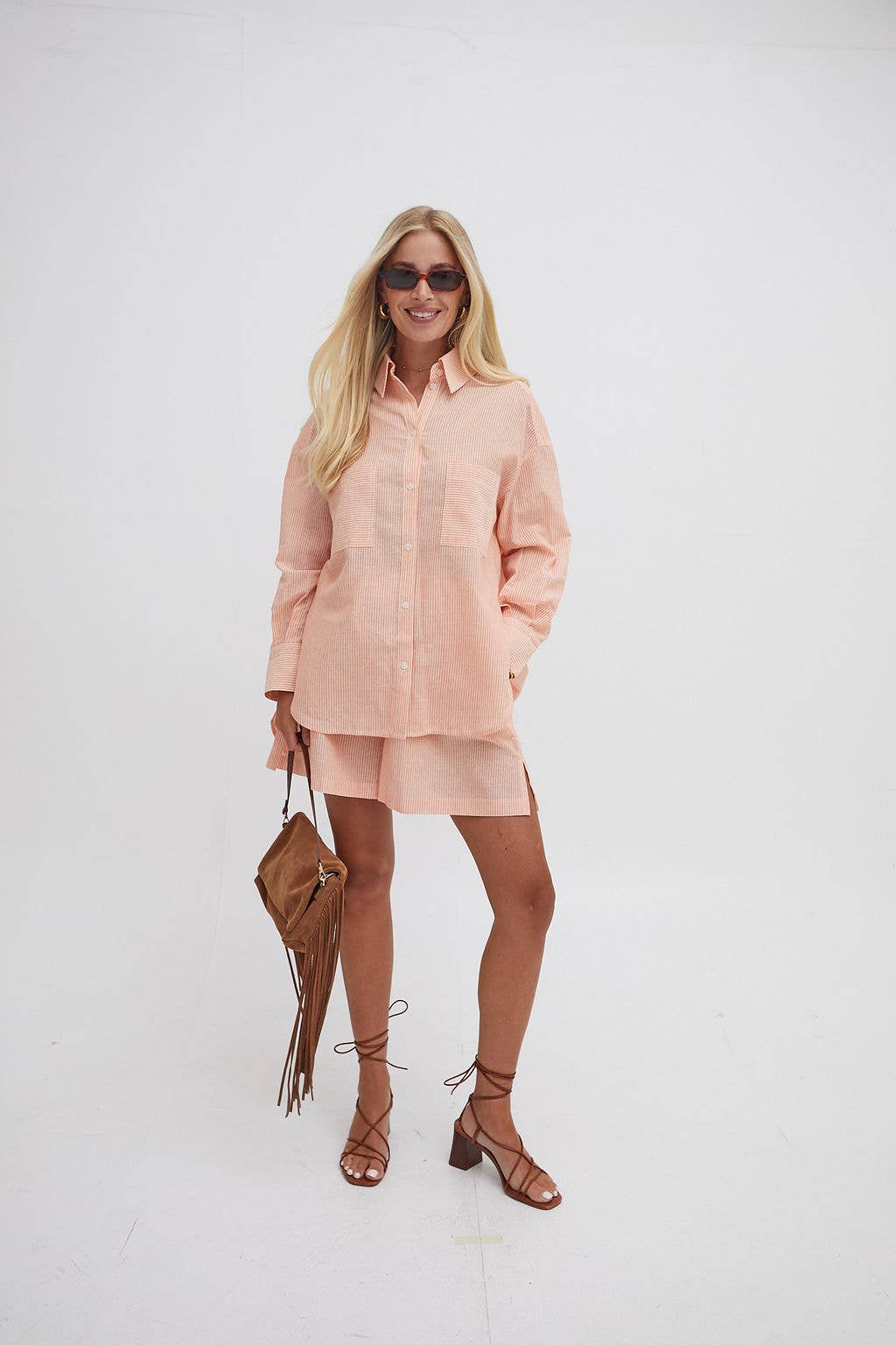 Heidi orange & white stripe shirt