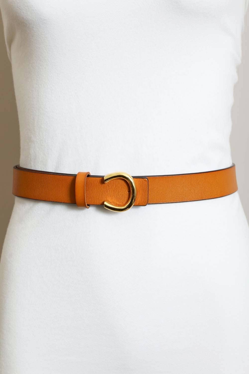 Stylish gold clasp horseshoe, real leather belt