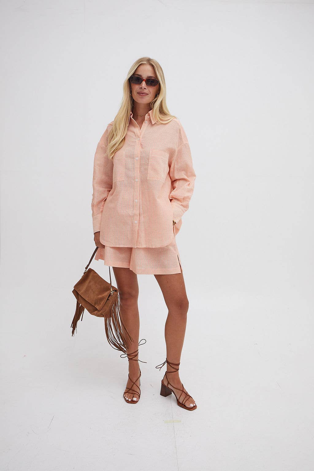 Heidi orange & white stripe shirt