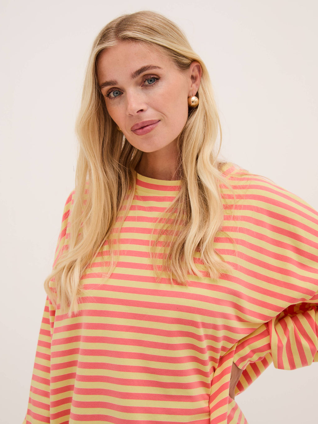 Zara Yellow & Coral Lightweight Stripe Sweatshirt