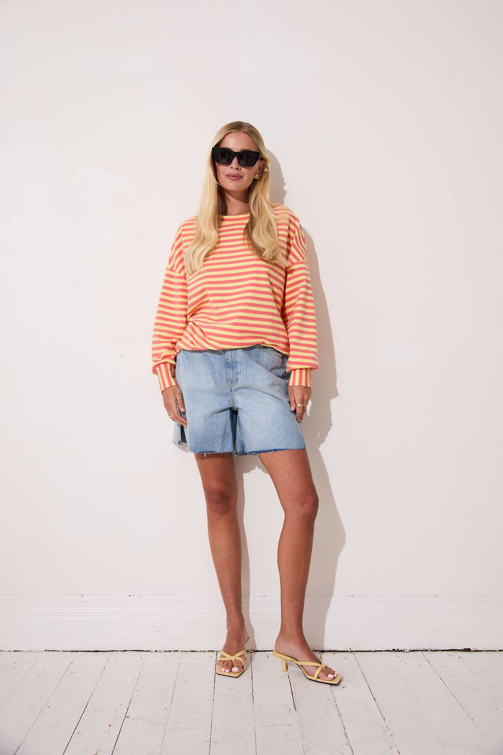 Zara Yellow & Coral Lightweight Stripe Sweatshirt