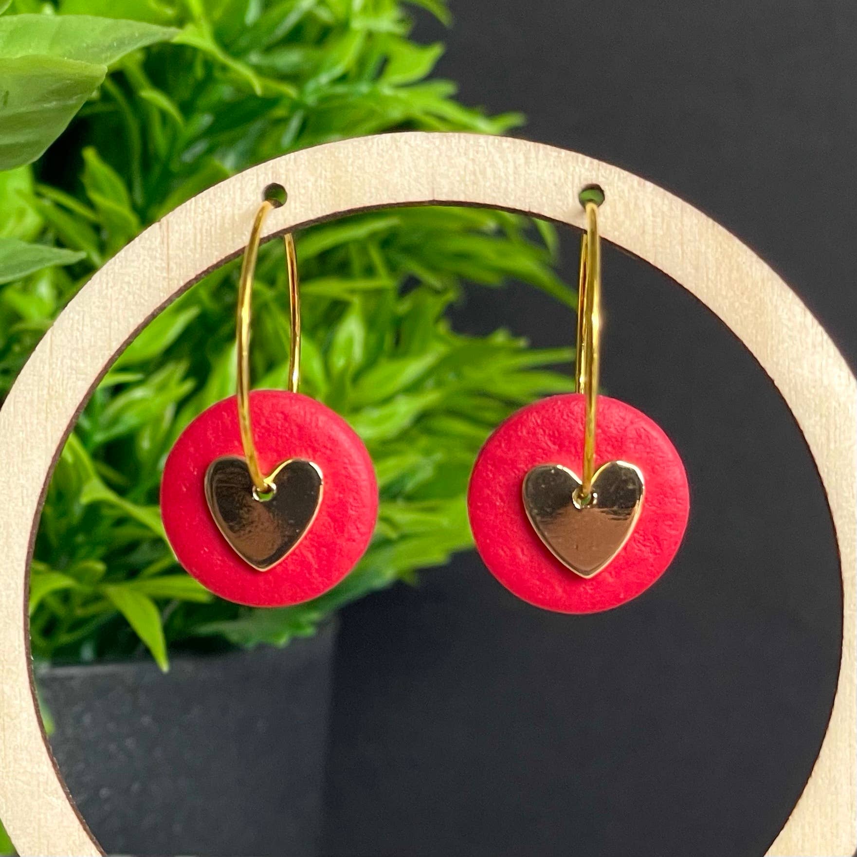 Mini gold heart polymer clay hoop earrings