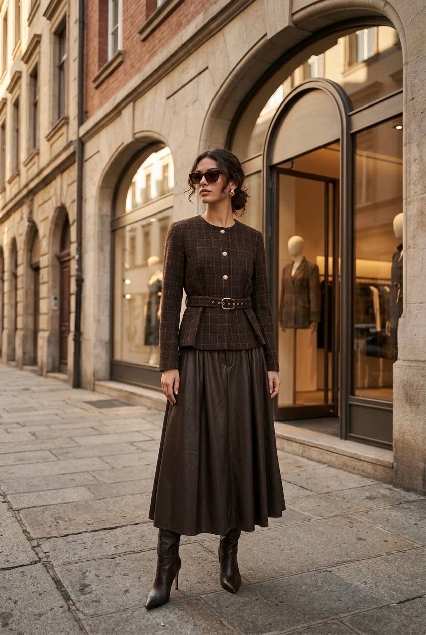 Women's long faux leather skirt - Chocolate