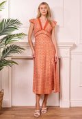 Midi boho orange dress with slit