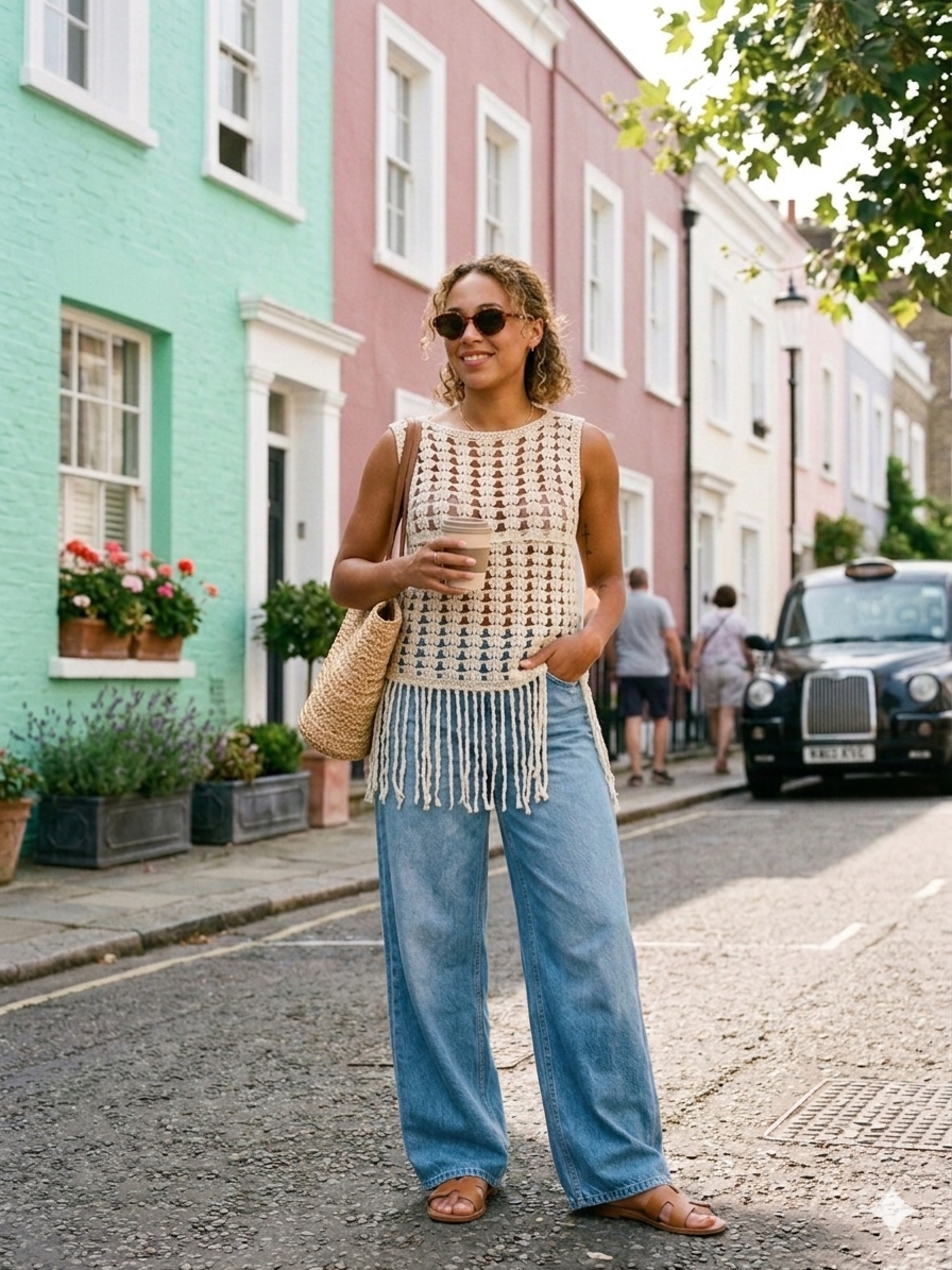 Boho-chic crochet sleeveless top