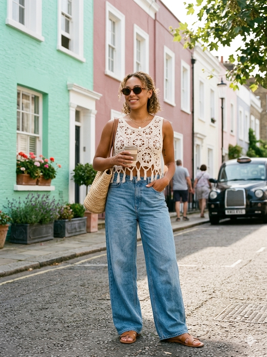 Boho-chic crochet sleeveless top