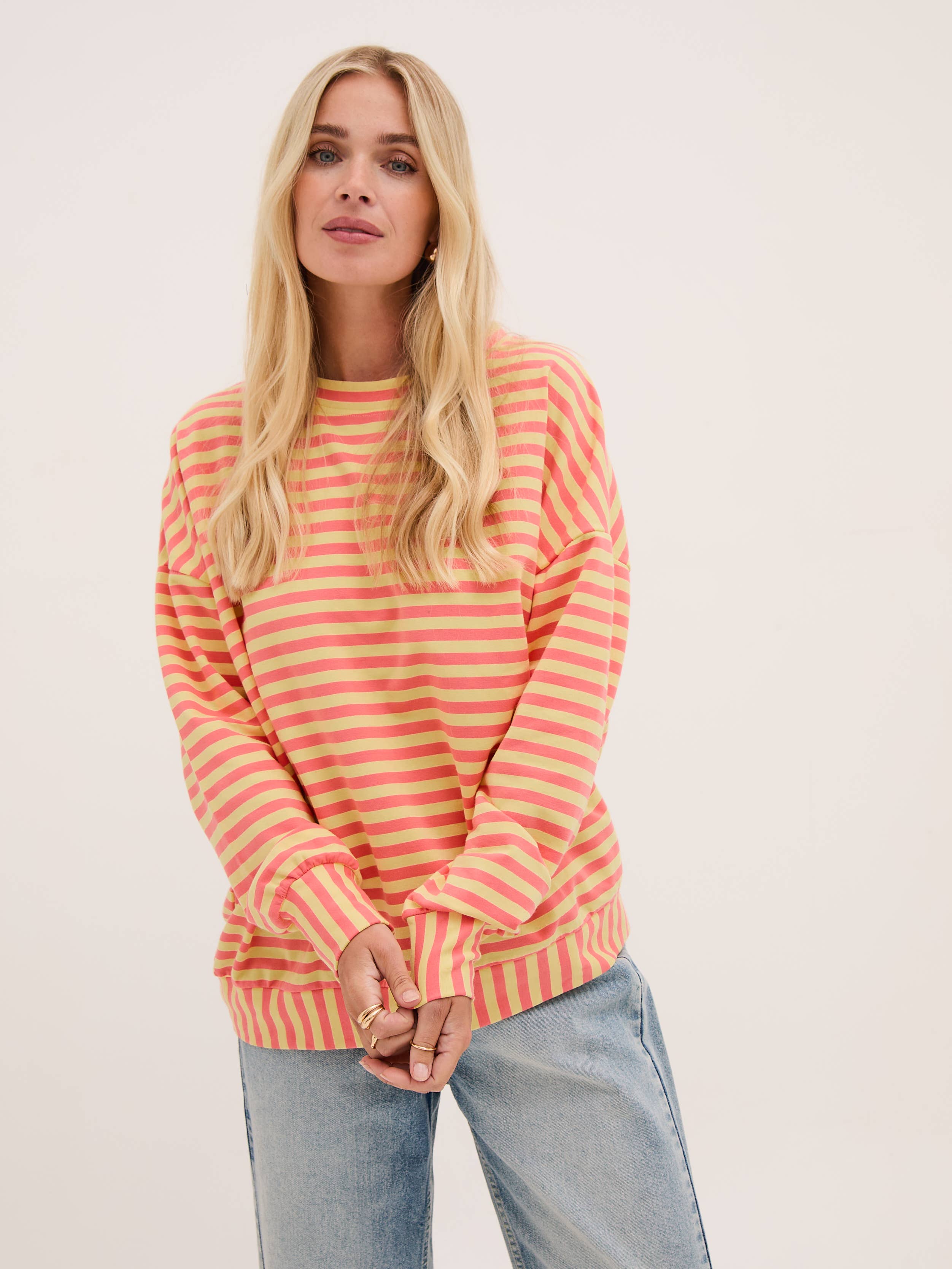 Zara Yellow & Coral Lightweight Stripe Sweatshirt