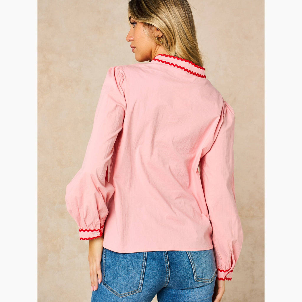 Embroidered hearts cotton shirt in pink