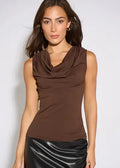 Cowl neck top with gold button detail