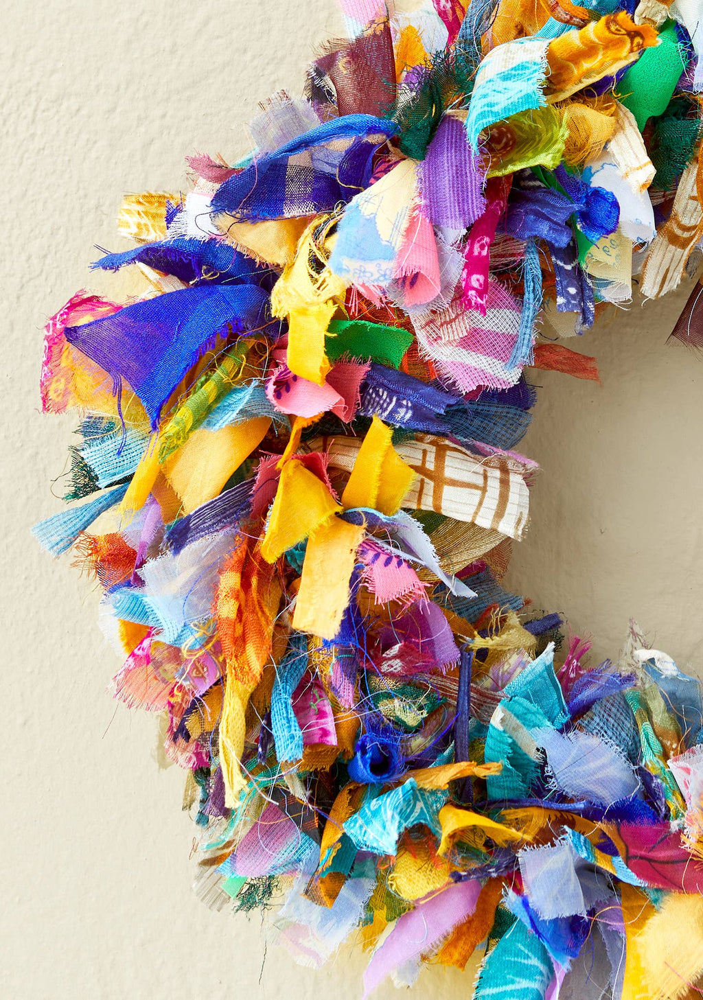 Recycled sari wreath, perfect for summer.