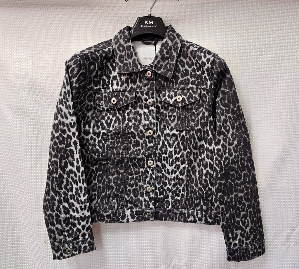 Leopard print denim cotton stretch jacket