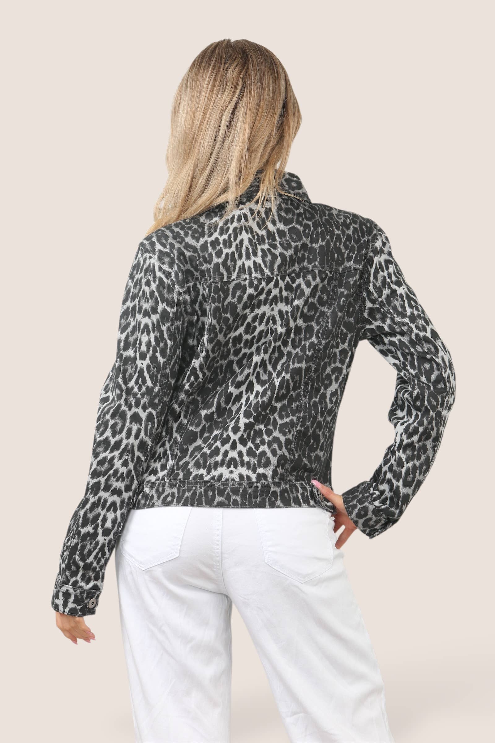 Leopard print denim cotton stretch jacket