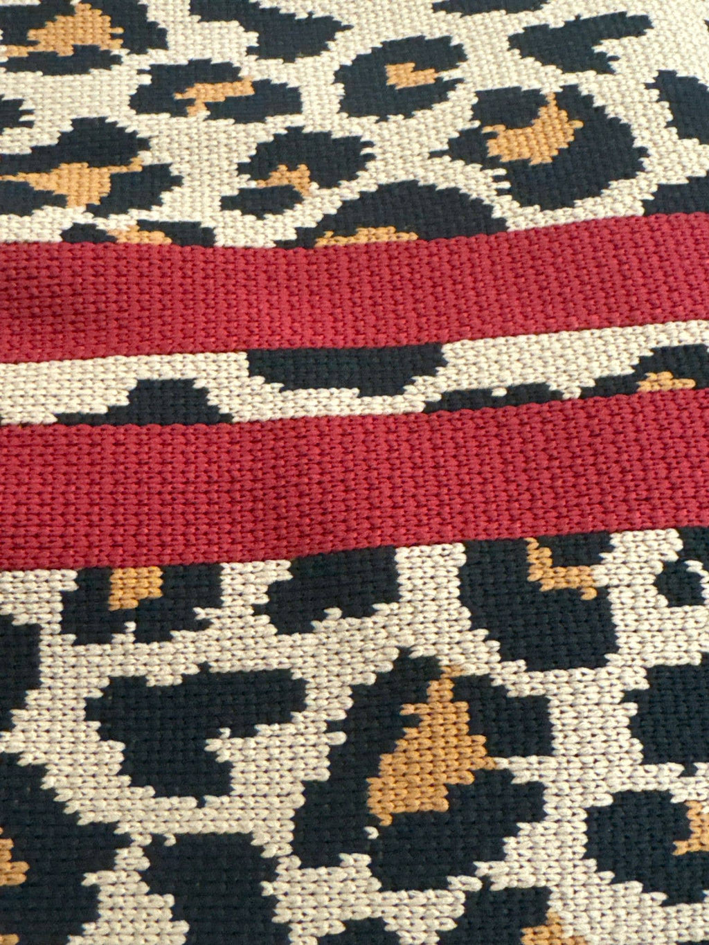 Scarlet stripe leopard - knitted tote bag