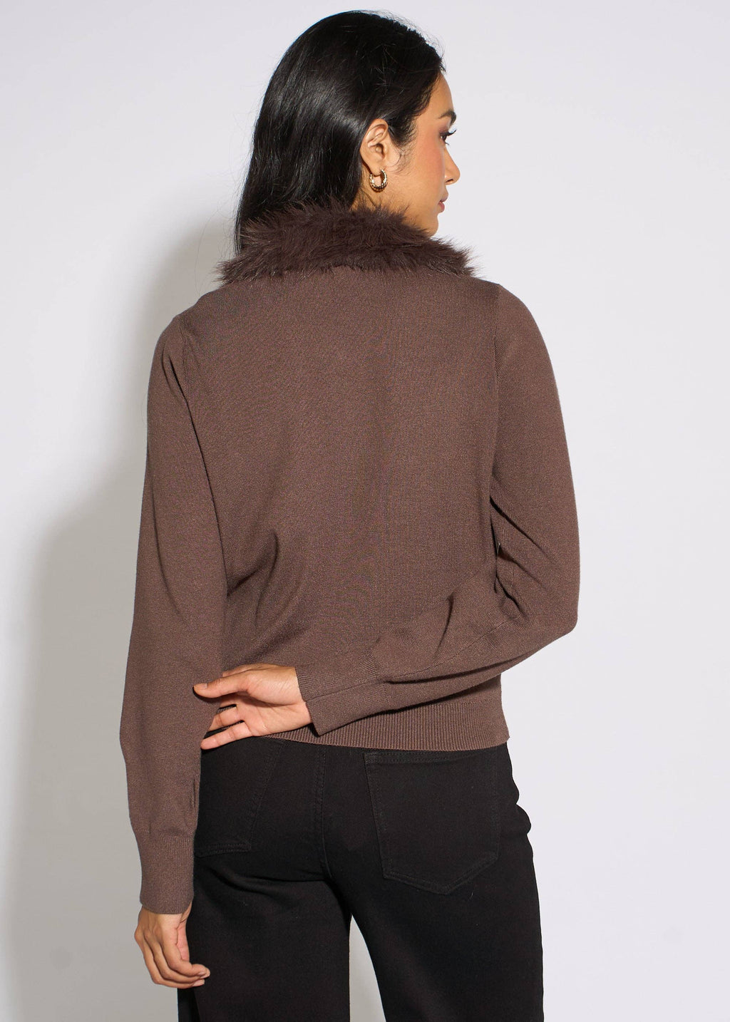 Brown fur trim cardigan