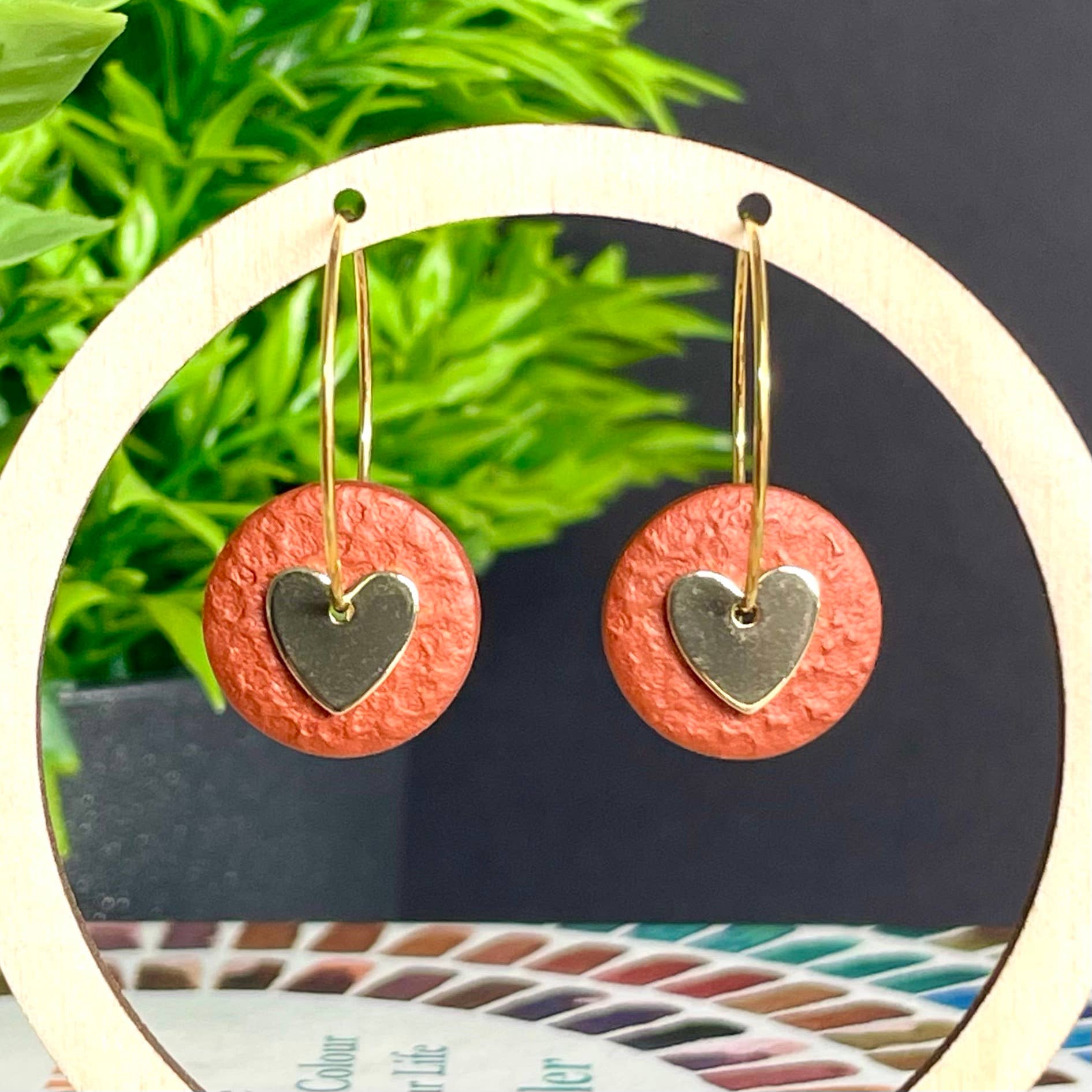 Mini gold heart polymer clay hoop earrings