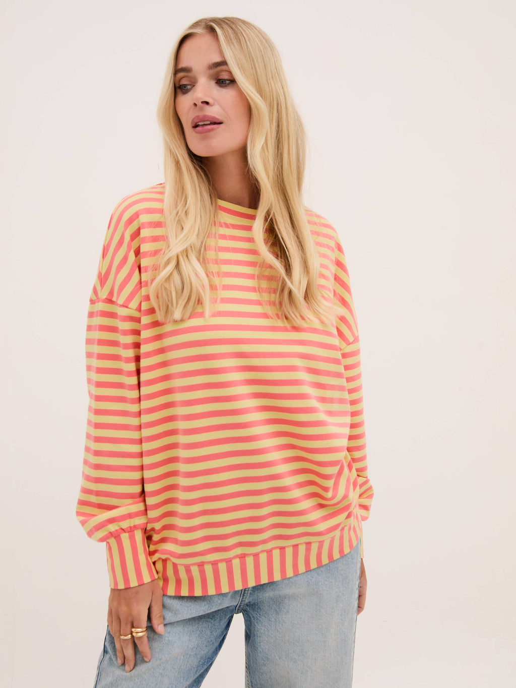 Zara Yellow & Coral Lightweight Stripe Sweatshirt
