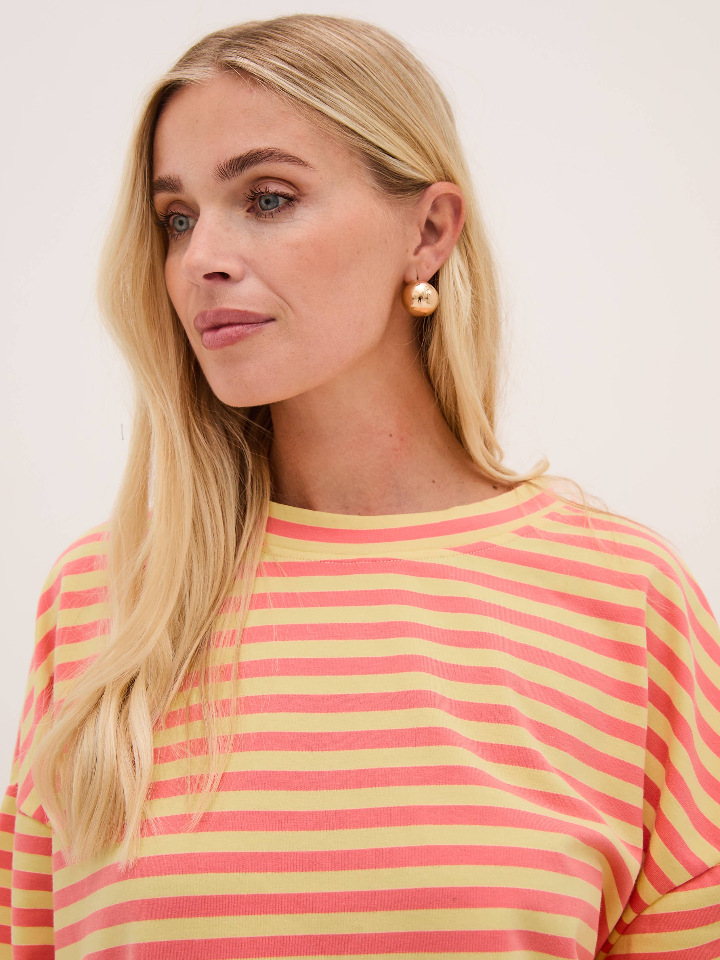 Zara Yellow & Coral Lightweight Stripe Sweatshirt
