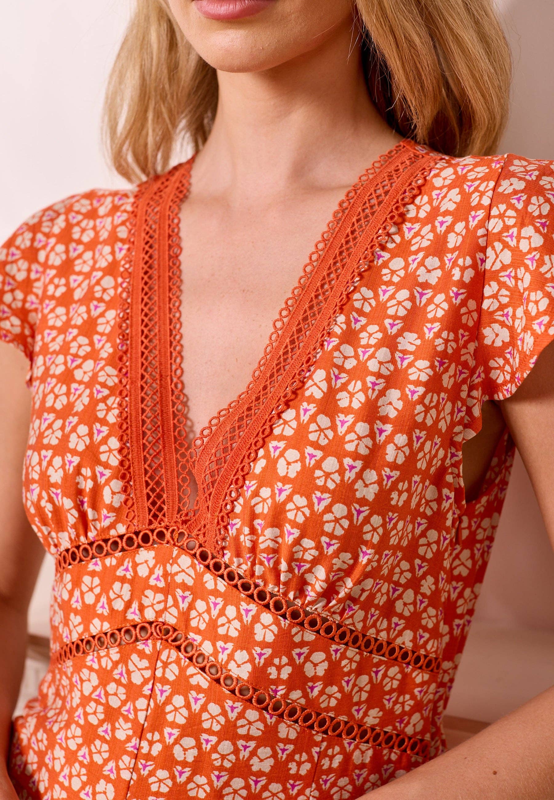 Midi boho orange dress with slit