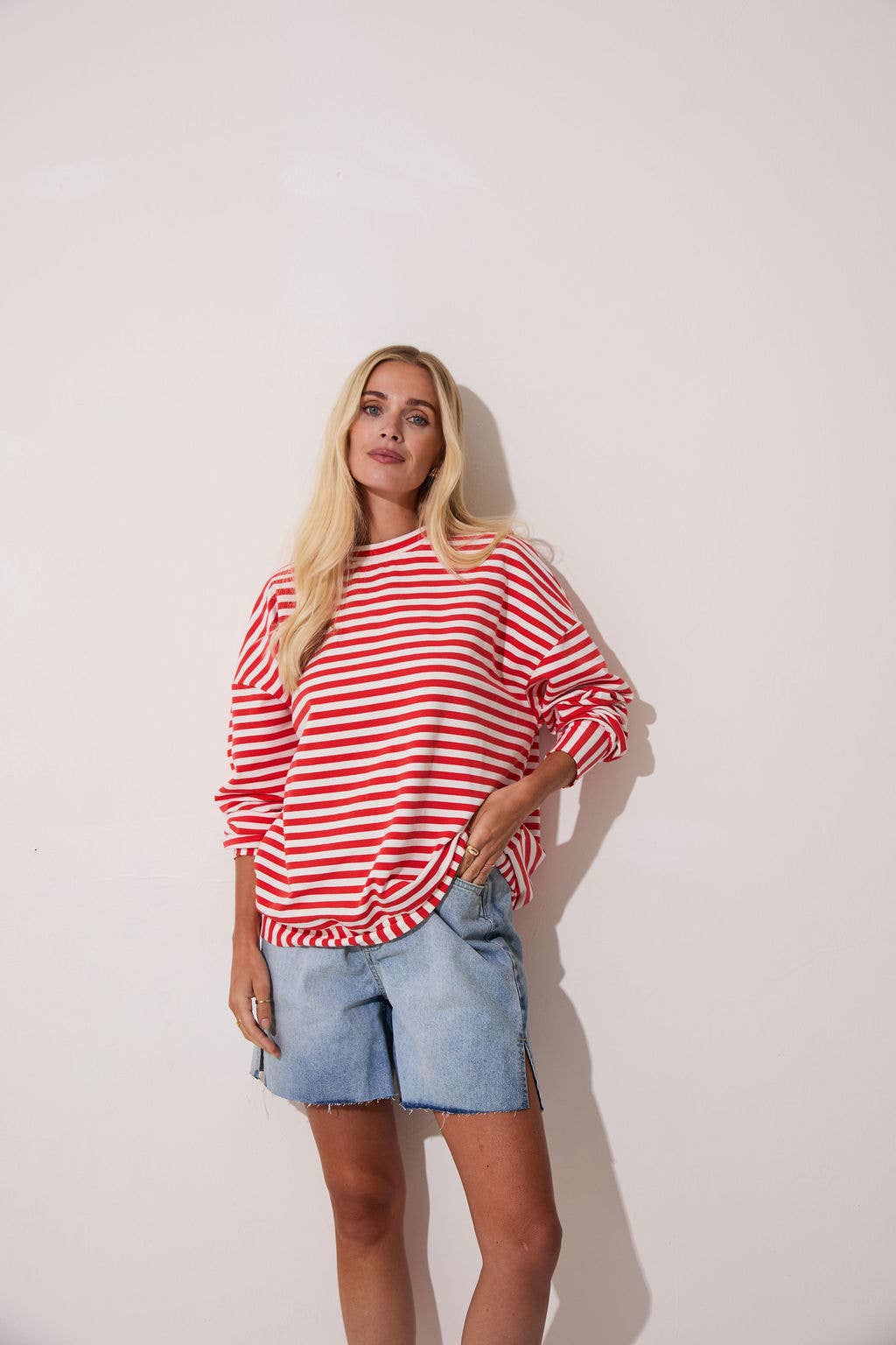 Red & white lightweight stripe sweatshirt