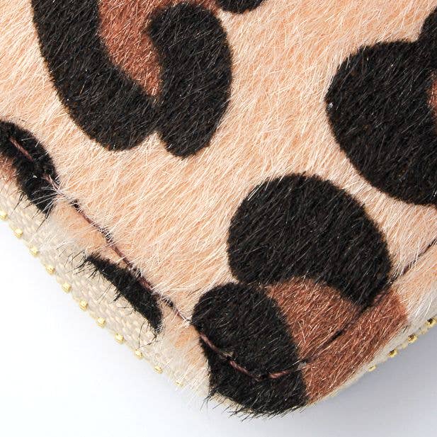 Leopard print fabric zip purse
