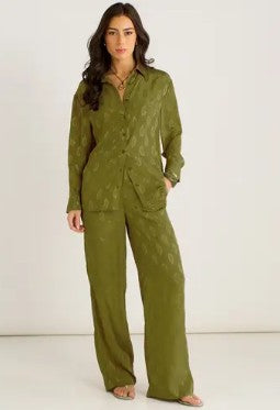 Khaki floral satin co-ord set