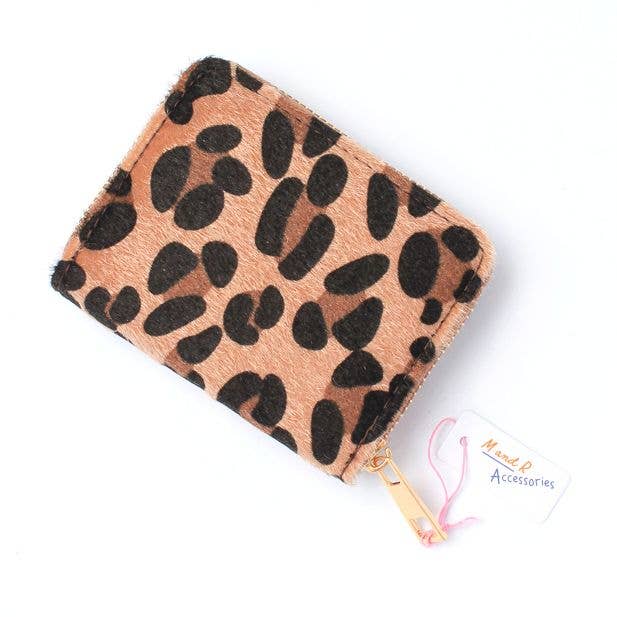 Leopard print fabric zip purse
