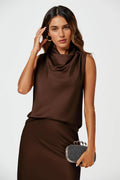 Satin cowl neck sleeveless blouse