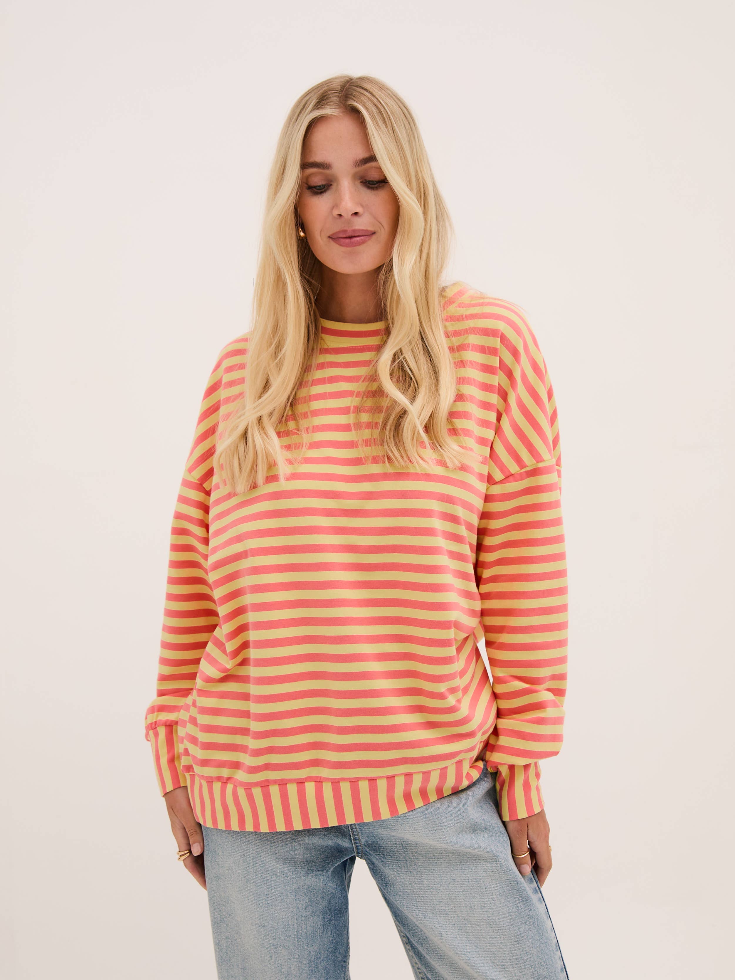 Zara Yellow & Coral Lightweight Stripe Sweatshirt